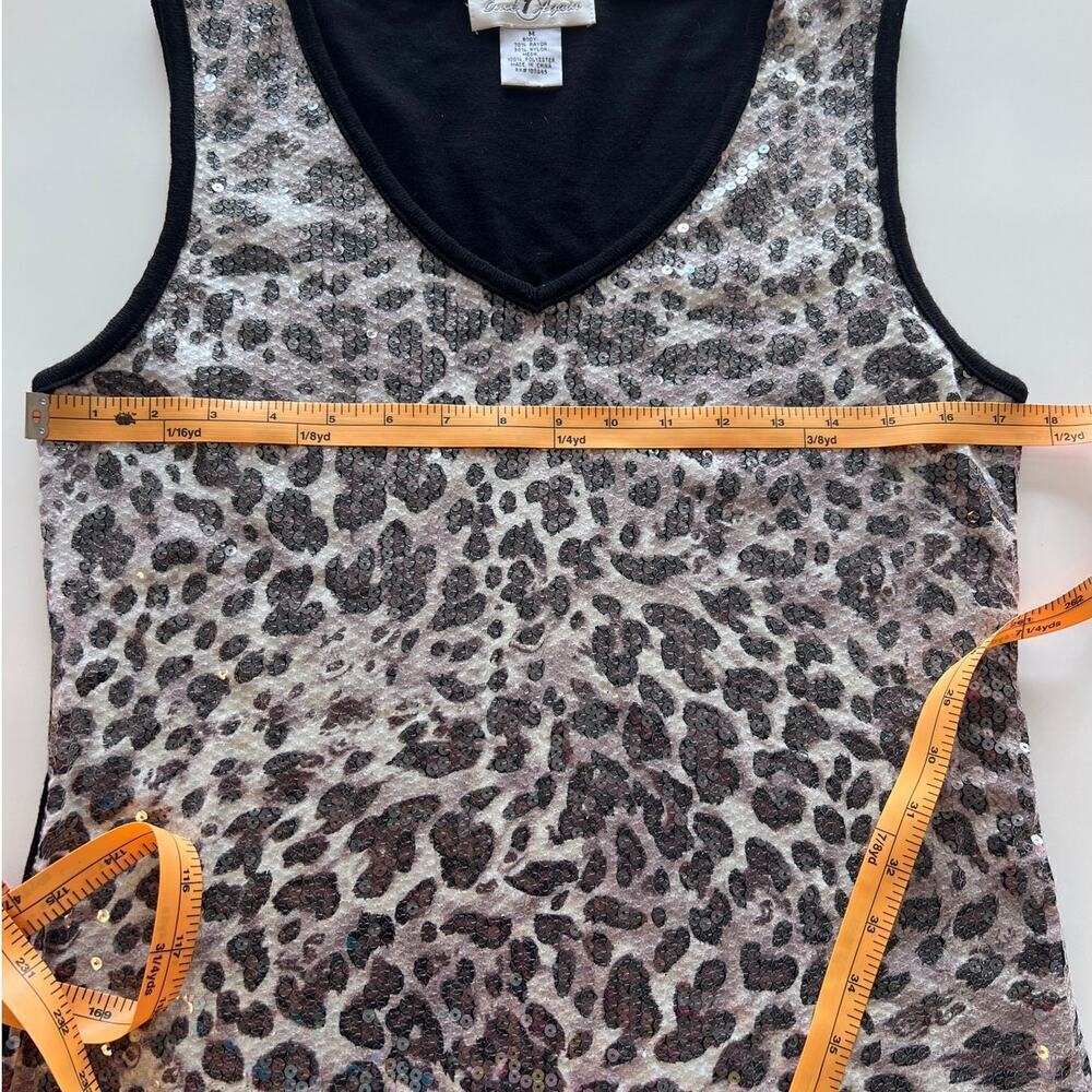 Once 1 Again Black/Gray Animal Print Sequin V-Neck Tank- M - Picture 4 of 5